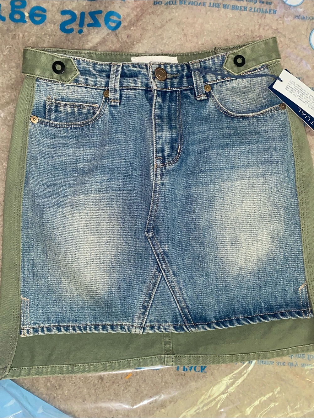 Habitual Blue Denim Skirt with Olive Trim